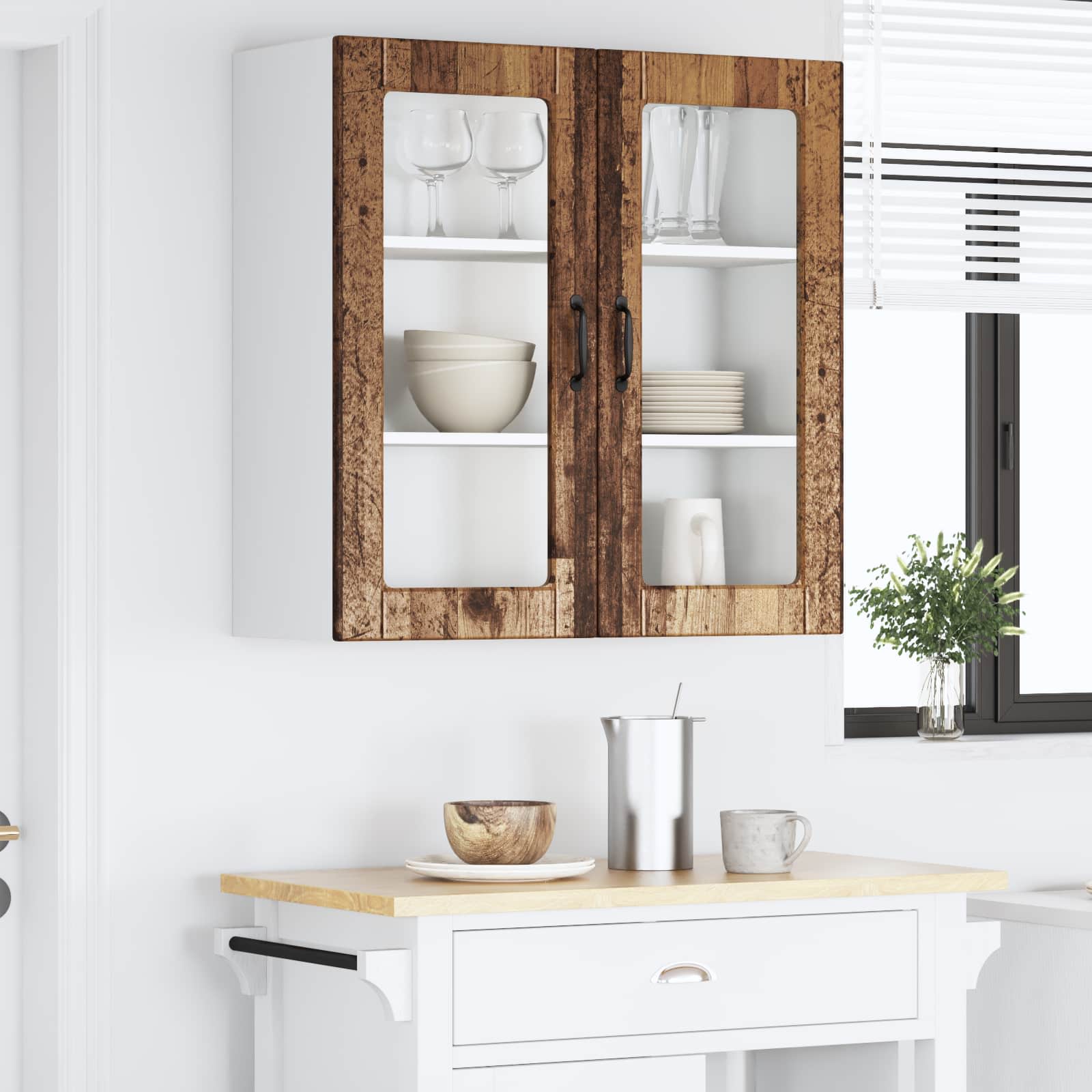 vidaXL Szafka szklana na ścianę PORTO Stare drewno 80 x 31 x 80 cm