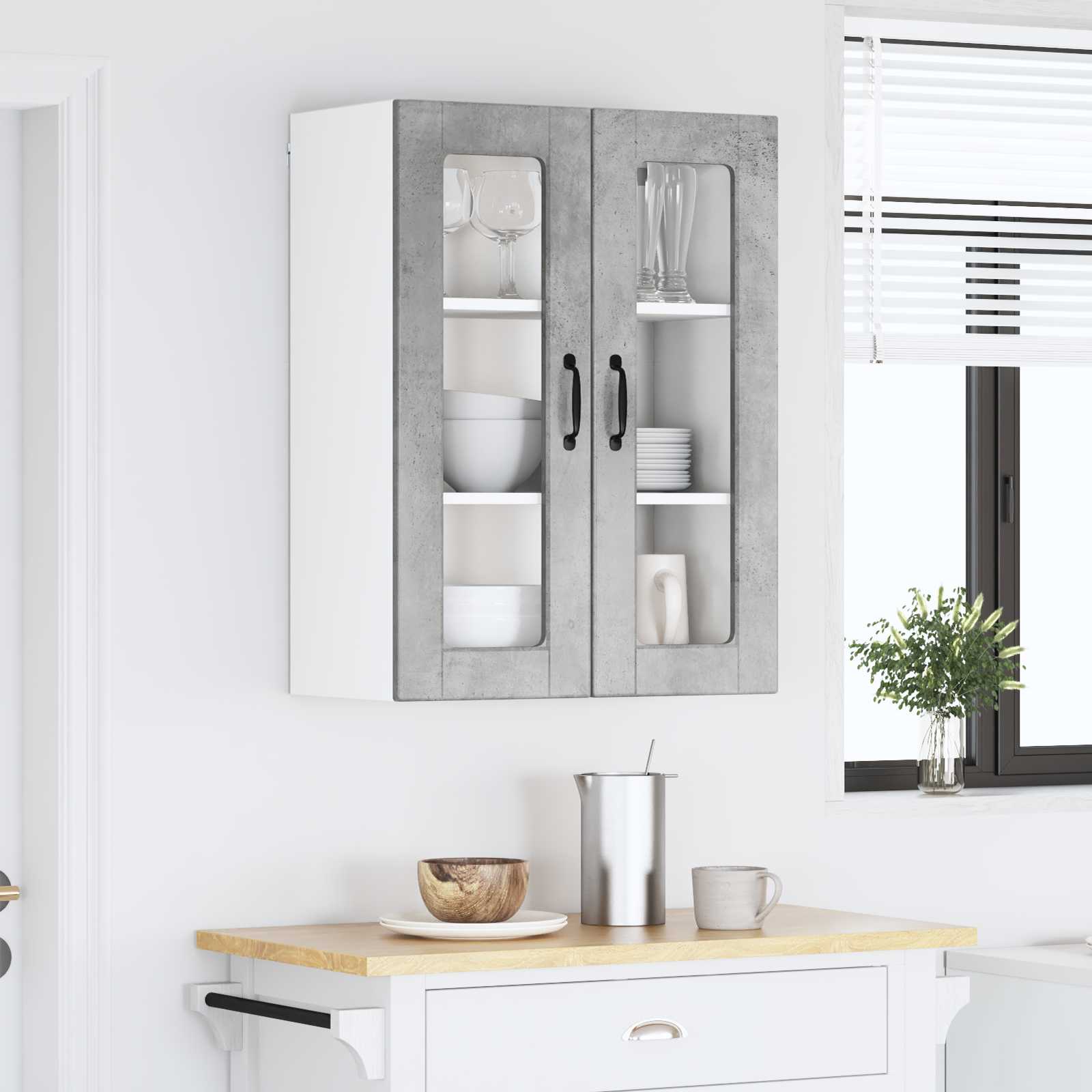 vidaXL Szafka szklana na ścianę PORTO Betonowy szary 60 x 31 x 80 cm