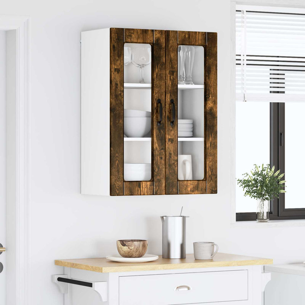 vidaXL Szafka szklana na ścianę PORTO Dąb wędzony 60 x 31 x 80 cm