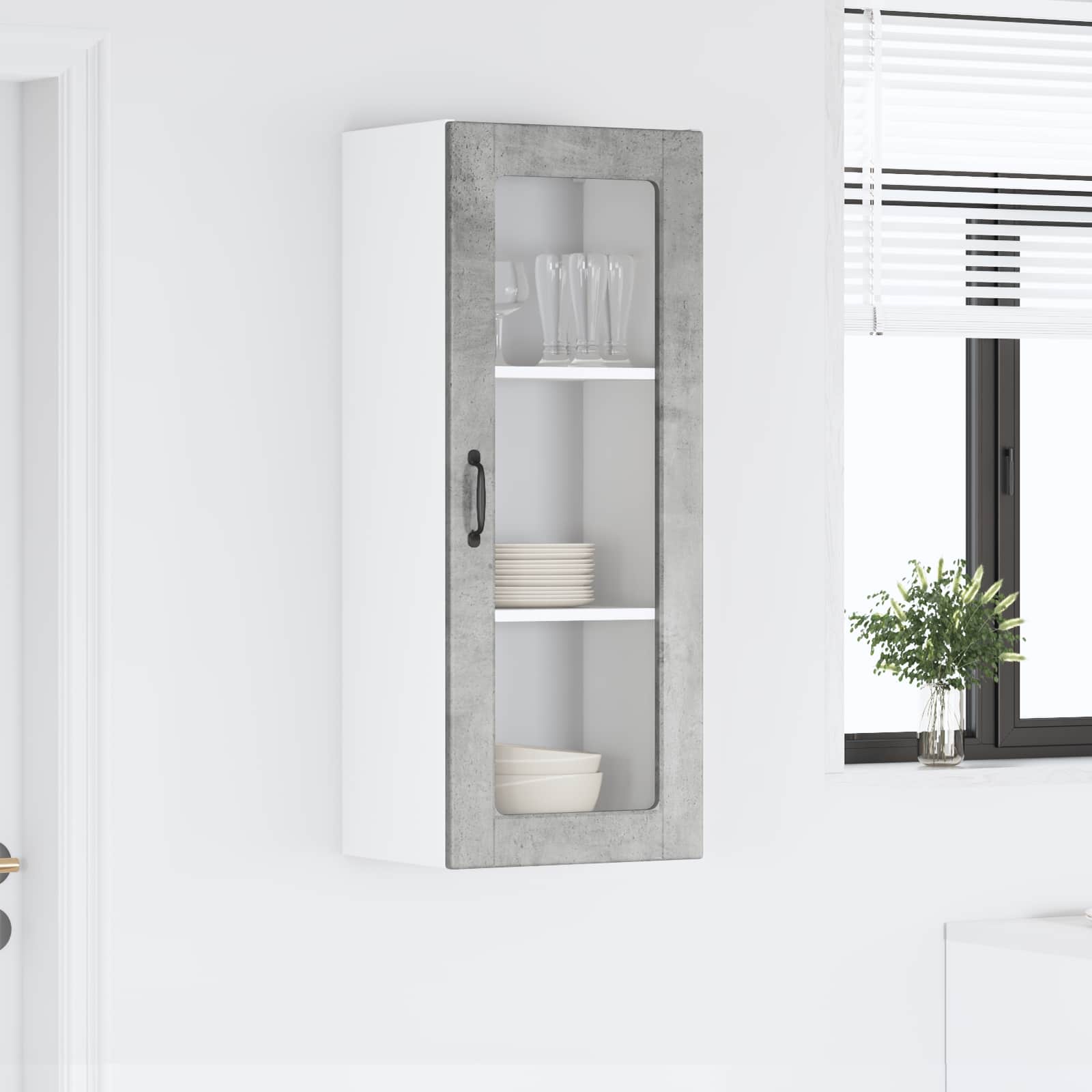 vidaXL Szafka szklana na ścianę PORTO Betonowy szary 40 x 31 x 100 cm