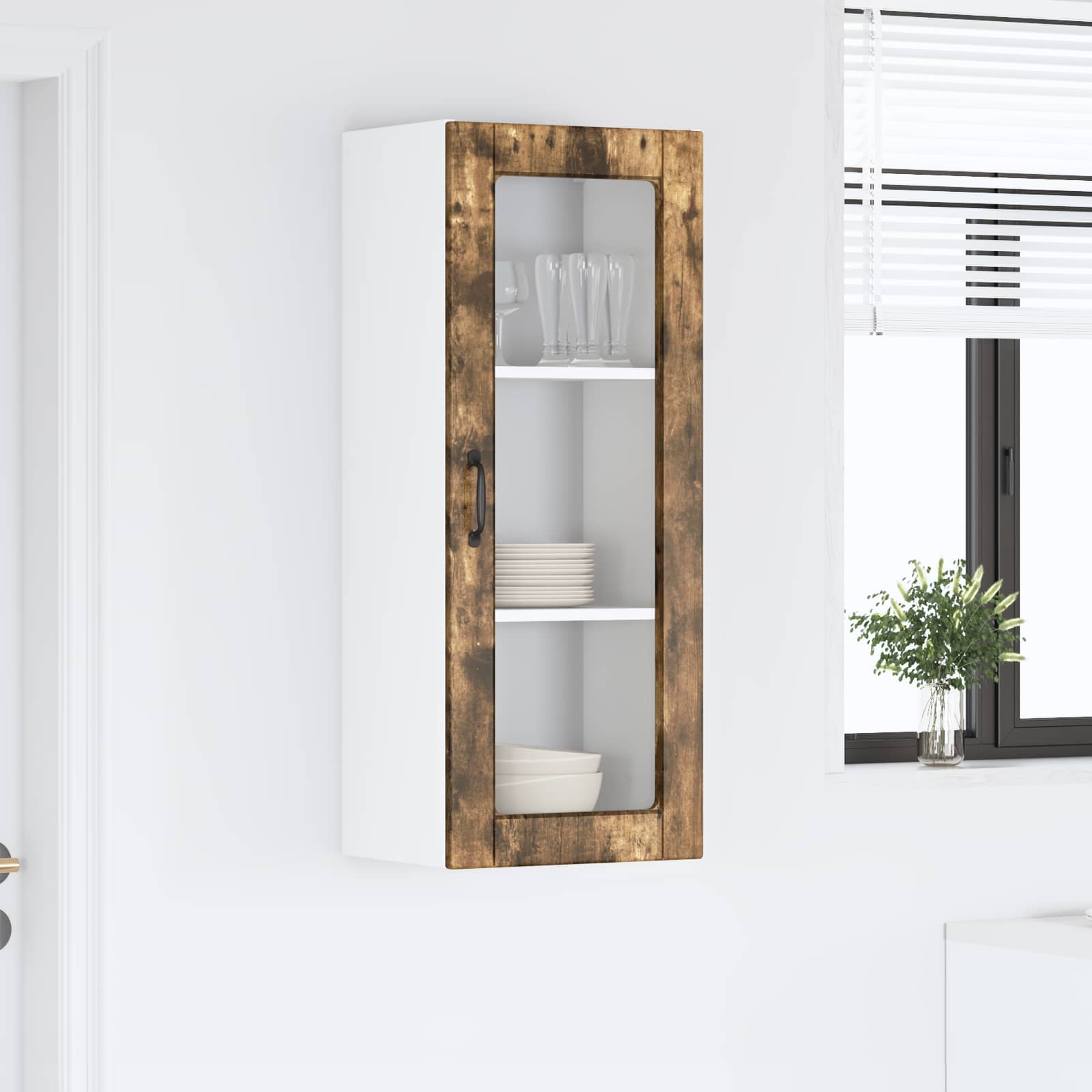 vidaXL Szafka szklana na ścianę PORTO Dąb wędzony 40 x 31 x 100 cm