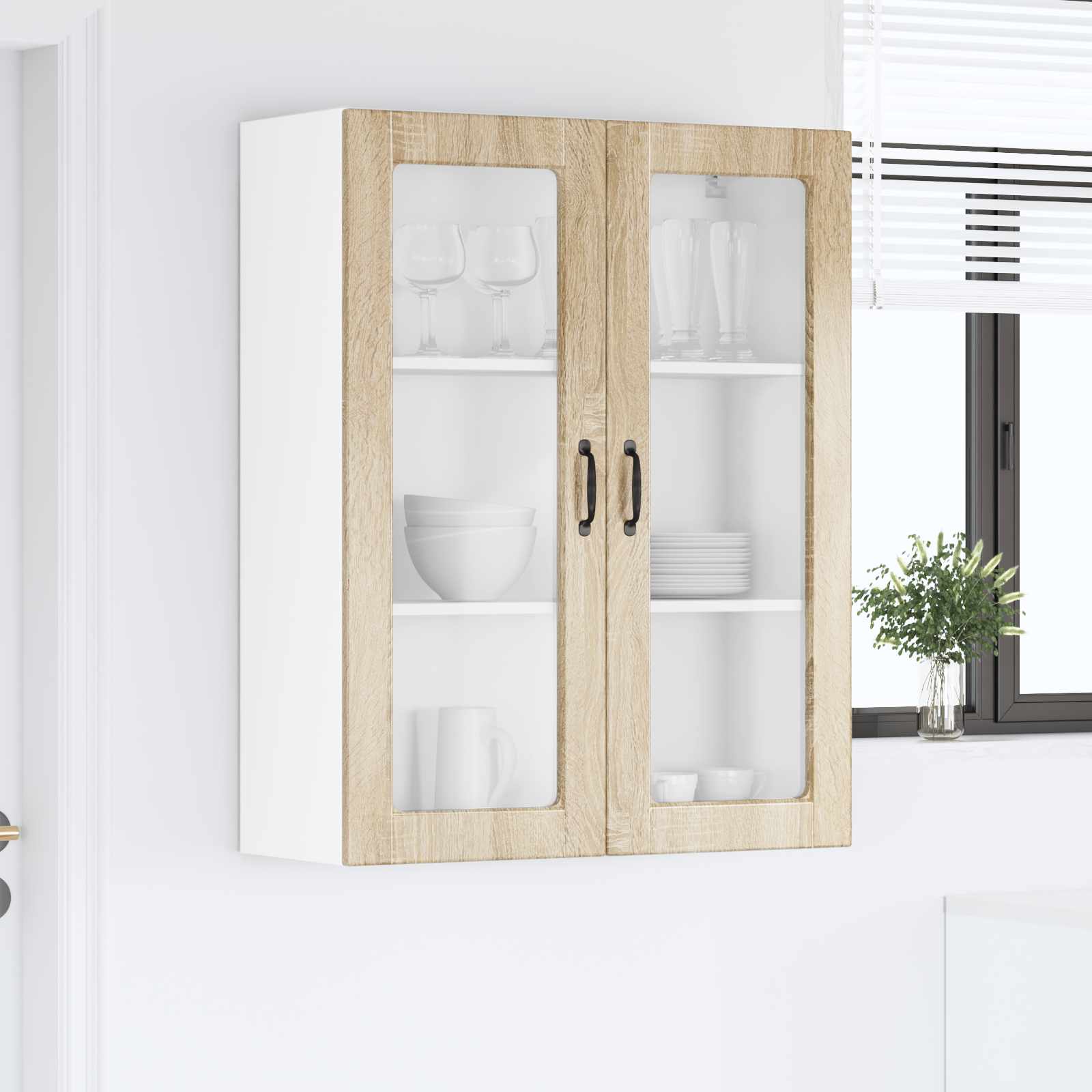 vidaXL Szafka szklana na ścianę PORTO Dąb Sonoma 80 x 31 x 100 cm