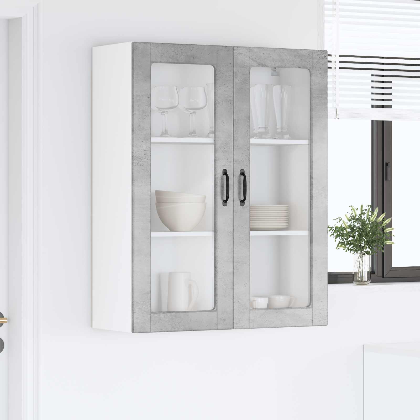 vidaXL Szafka szklana na ścianę PORTO Betonowy szary 80 x 31 x 100 cm