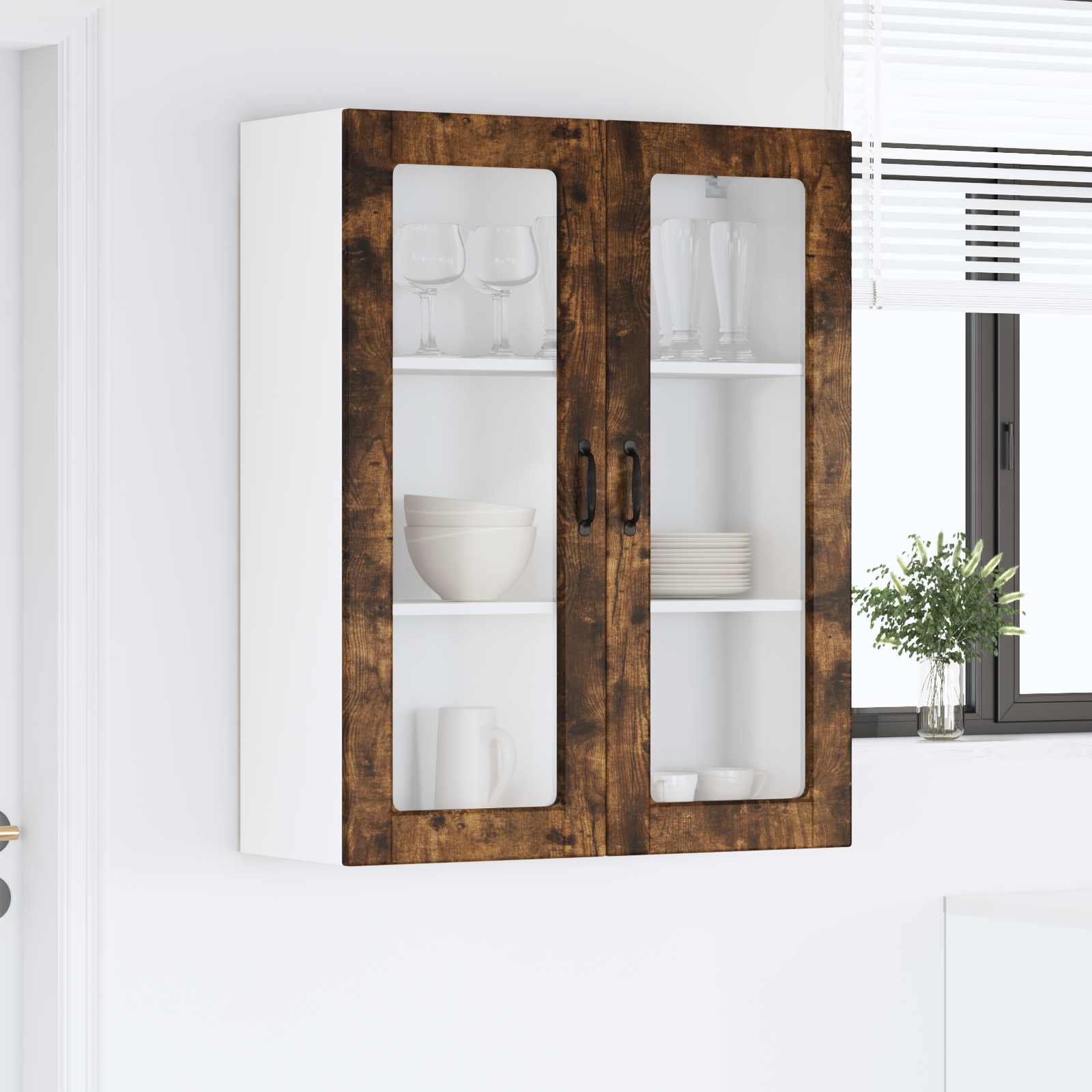 vidaXL Szafka szklana na ścianę PORTO Dąb wędzony 80 x 31 x 100 cm