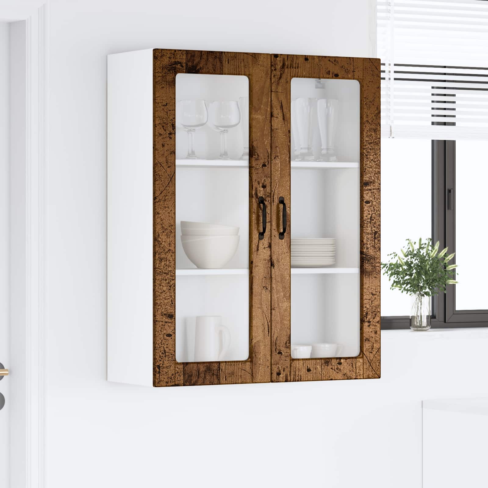 vidaXL Szafka szklana na ścianę PORTO Stare drewno 80 x 31 x 100 cm