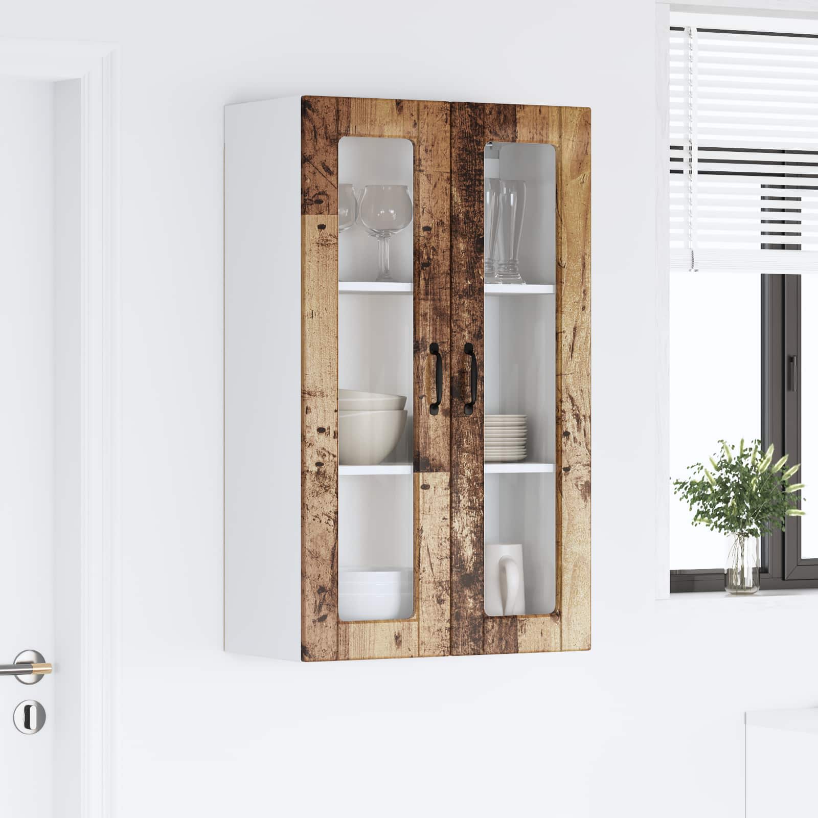 vidaXL Szafka szklana na ścianę PORTO Stare drewno 60 x 31 x 100 cm