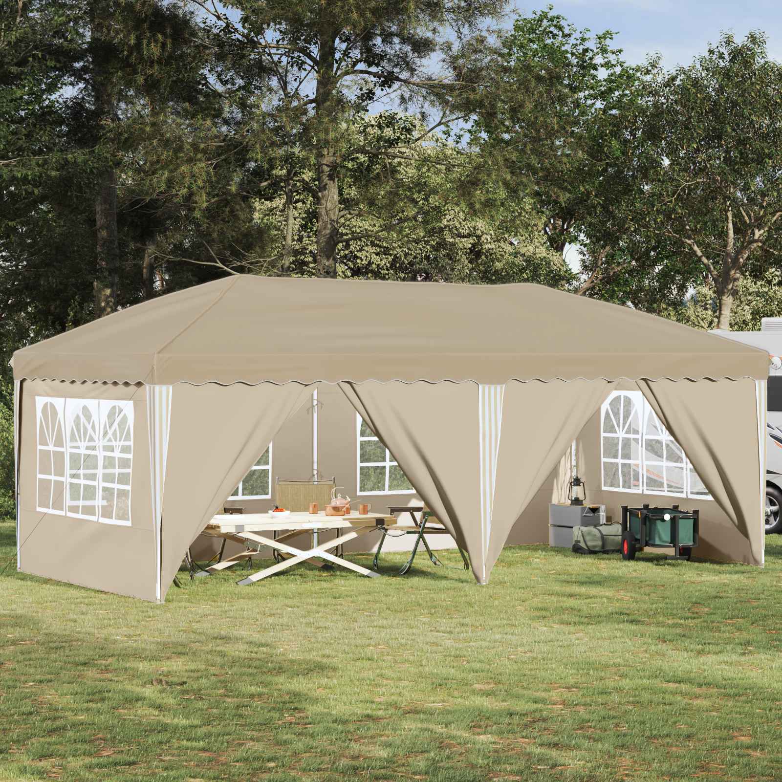 vidaXL Namiot imprezowy rozkładany 575 x 288 x 245 cm kremowy