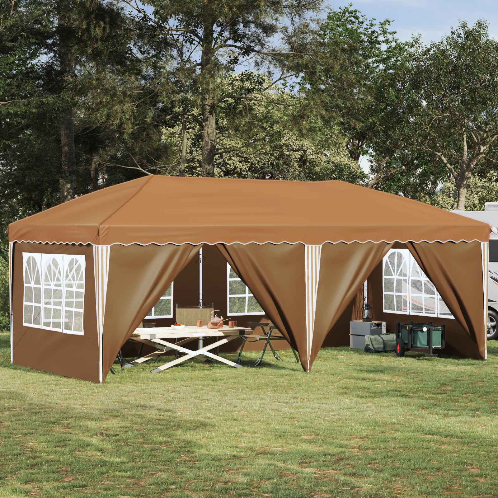 vidaXL Namiot imprezowy rozkładany 575 x 288 x 245 cm Beżowy