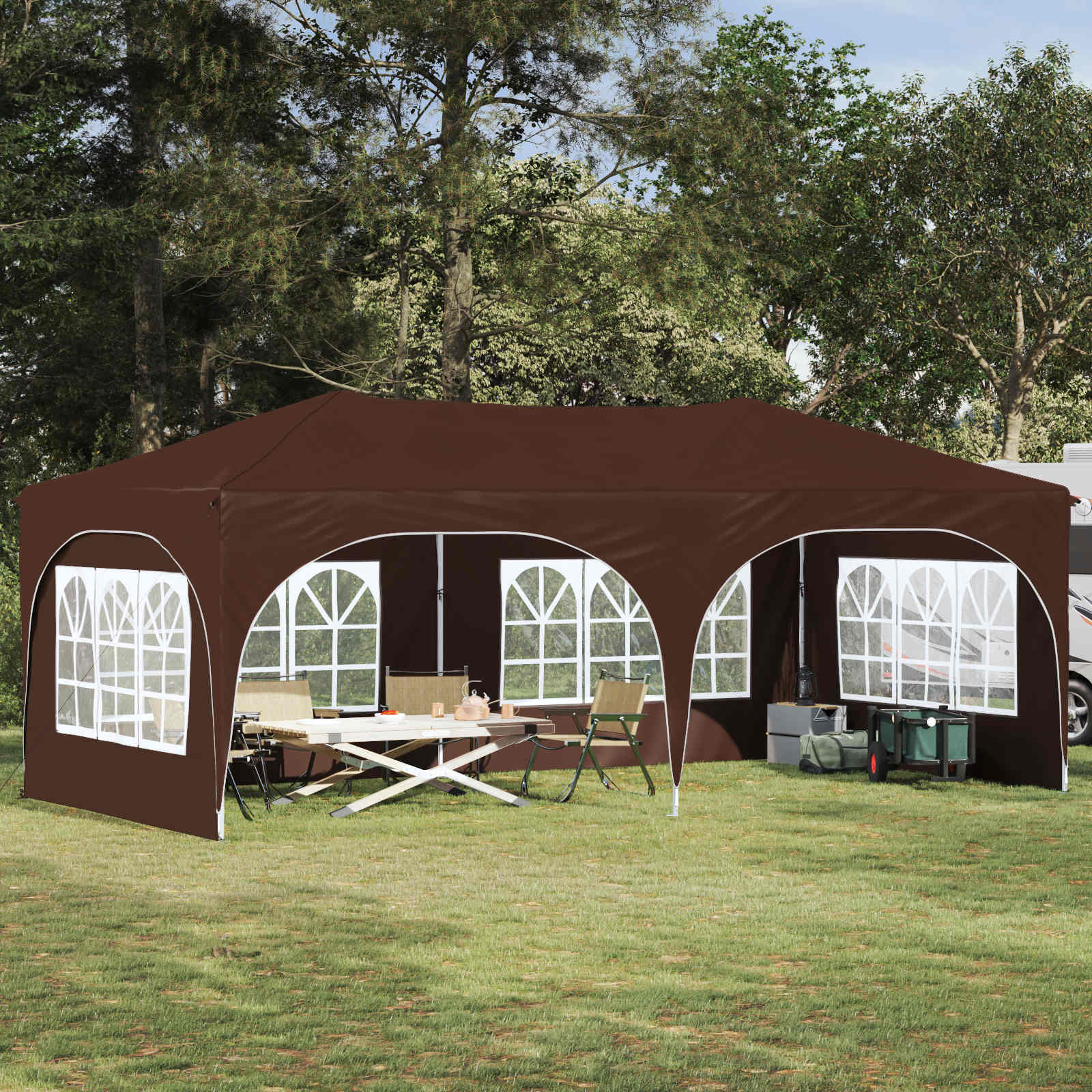 vidaXL Namiot imprezowy rozkładany 575 x 288 x 245 cm brązowy
