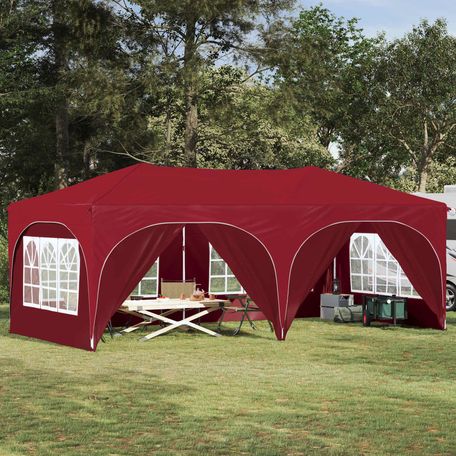 vidaXL Namiot imprezowy rozkładany 575 x 288 x 245 cm bordowy