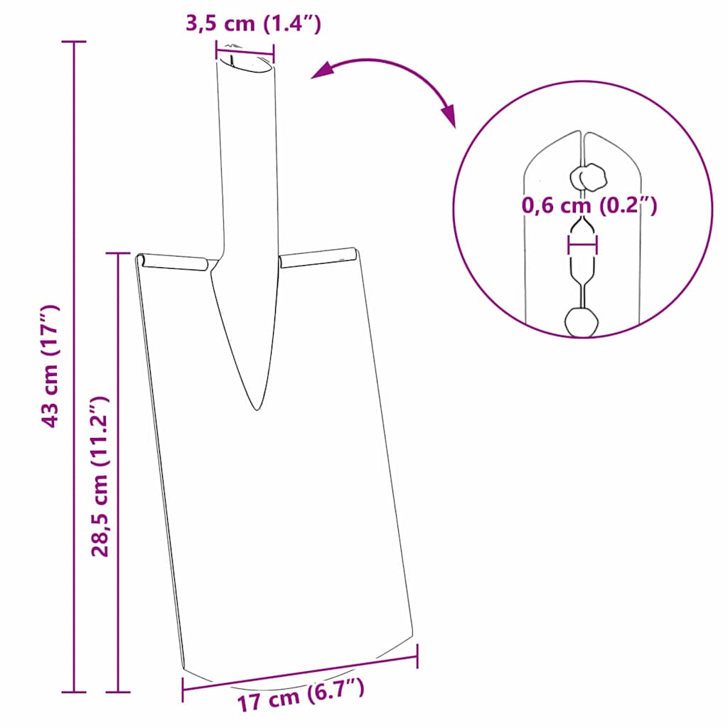 vidaXL Głowica łopaty Srebrny 43 x 17 cm Stal malowana proszkowo