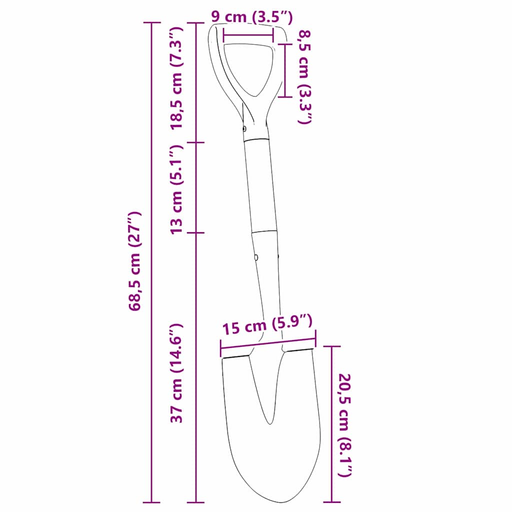 vidaXL Łopata Czarny 68,5 cm Stal Powlekana i Lite Drewno