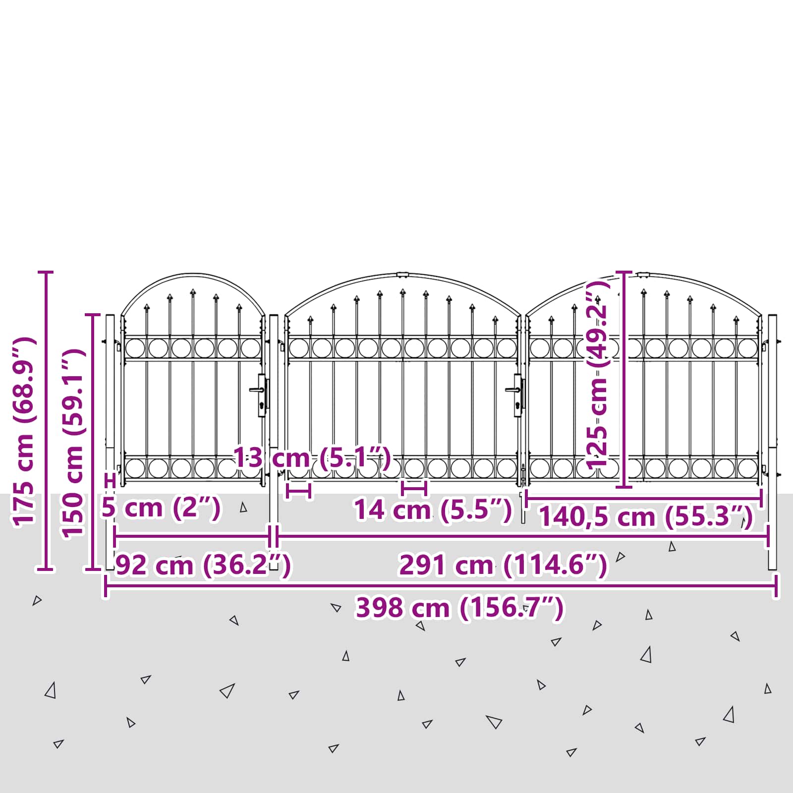 vidaXL Brama ogrodowa z łukowym szczytem Assen Szary 4 x 1,25 m Stal