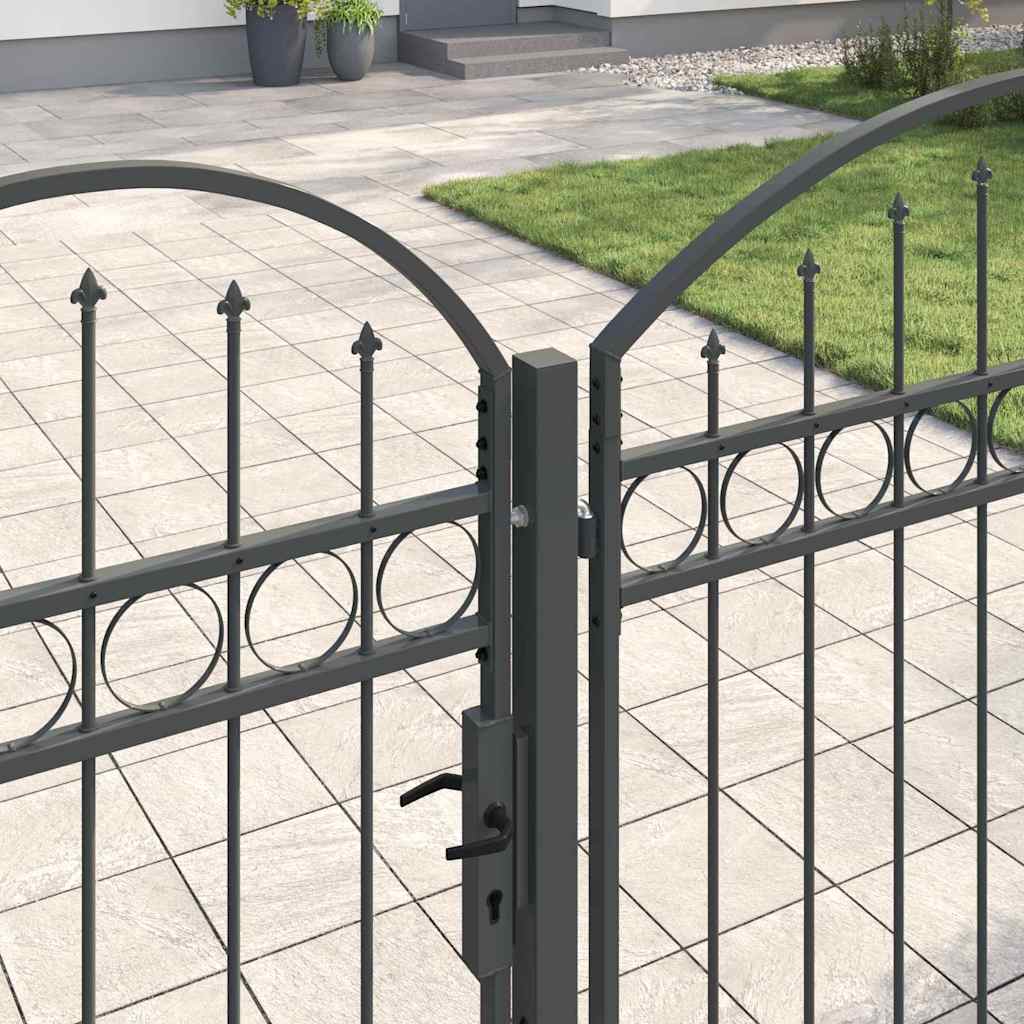 vidaXL Brama ogrodowa z łukowym szczytem Assen Szary 400 x 100 cm Stal