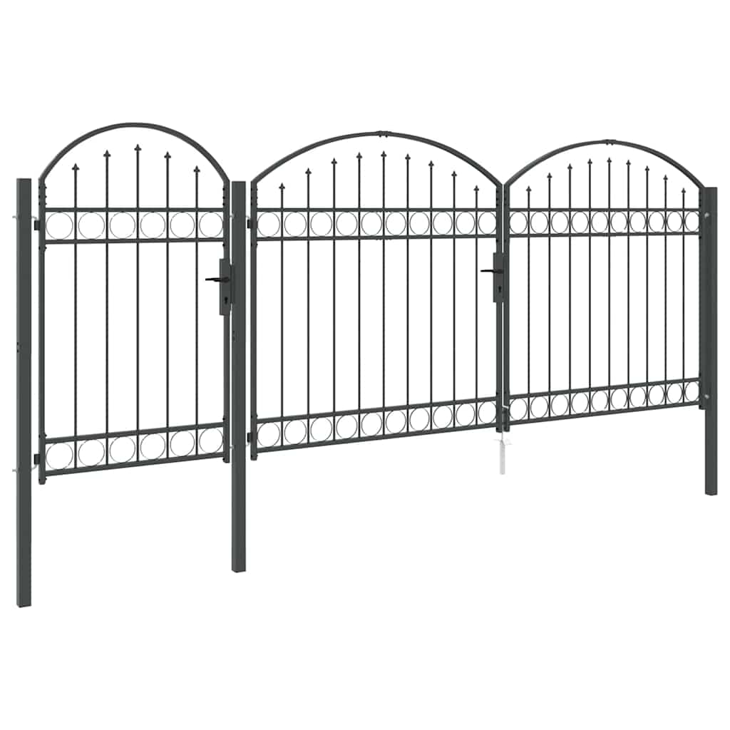 vidaXL Brama ogrodowa z łukowym szczytem Assen Szary 400 x 100 cm Stal