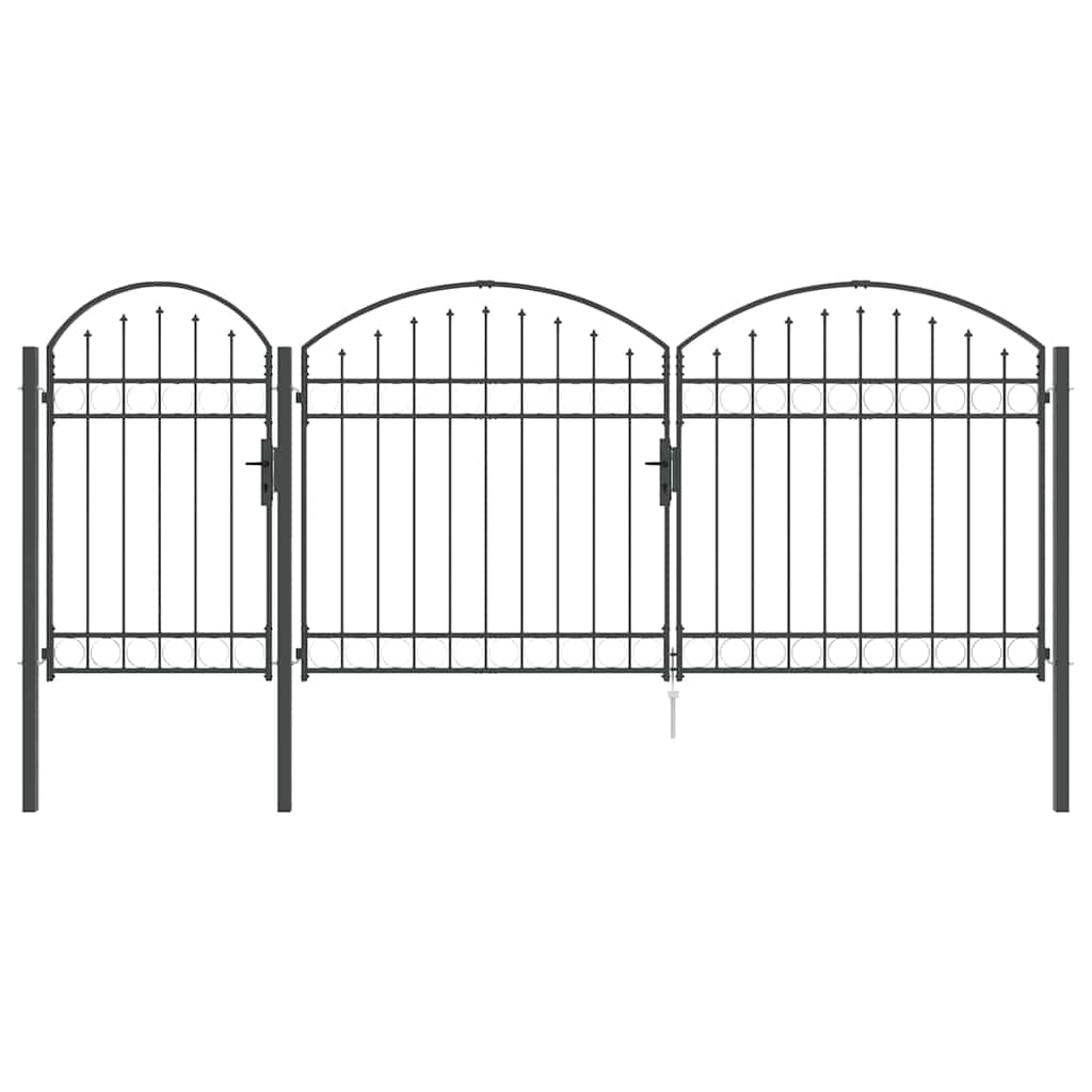 vidaXL Brama ogrodowa z łukowym szczytem Assen Szary 400 x 100 cm Stal