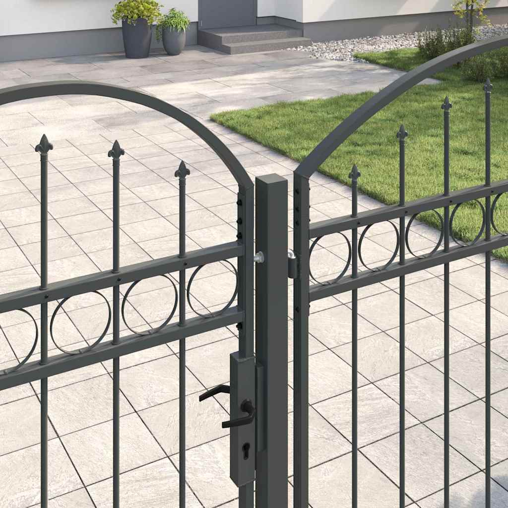 vidaXL Brama ogrodowa z łukowym szczytem Assen Szary 400 x 125 cm Stal