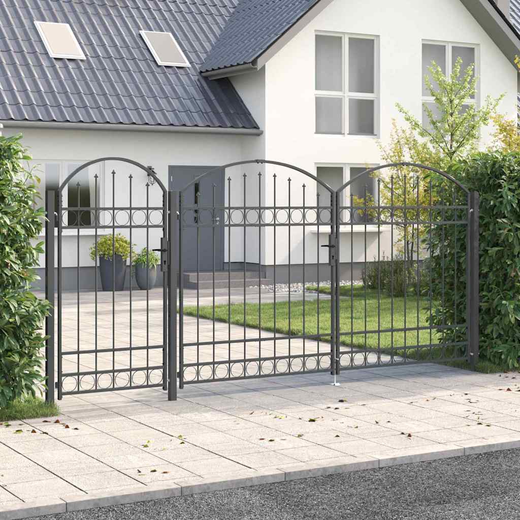 vidaXL Brama ogrodowa z łukowym szczytem Assen Szary 400 x 125 cm Stal