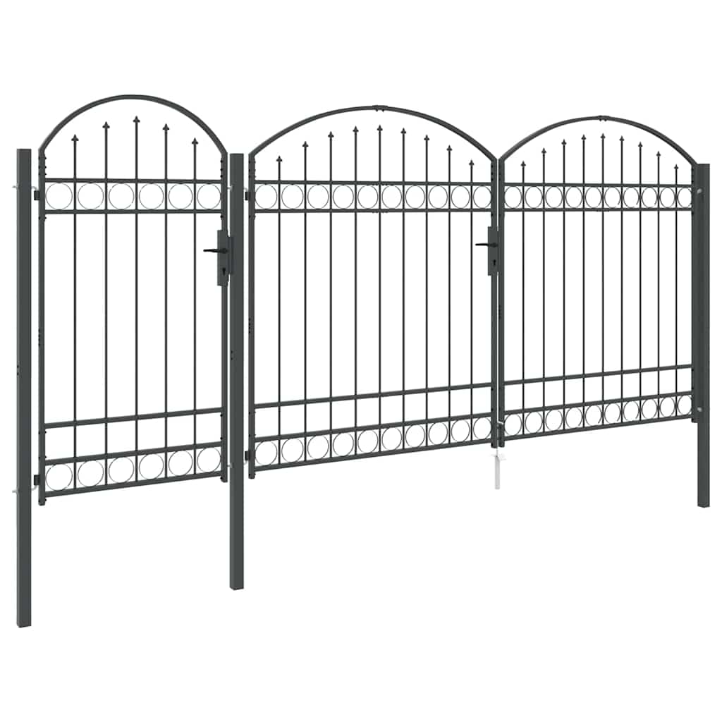 vidaXL Brama ogrodowa z łukowym szczytem Assen Szary 400 x 125 cm Stal