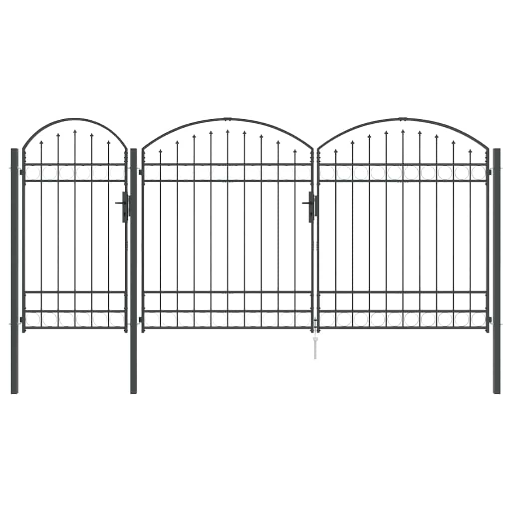 vidaXL Brama ogrodowa z łukowym szczytem Assen Szary 400 x 125 cm Stal