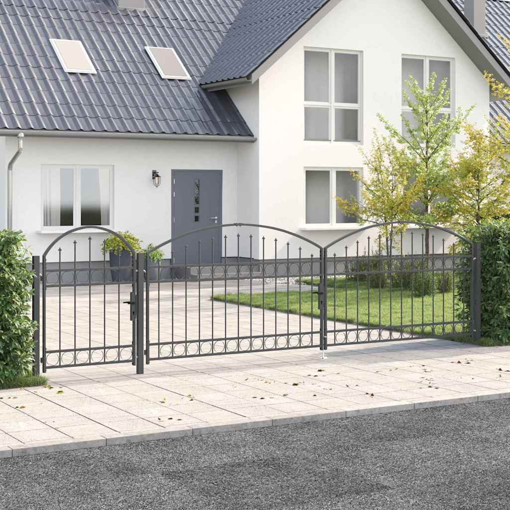 vidaXL Brama ogrodowa z łukowym szczytem Assen Szary 500 x 75 cm Stal