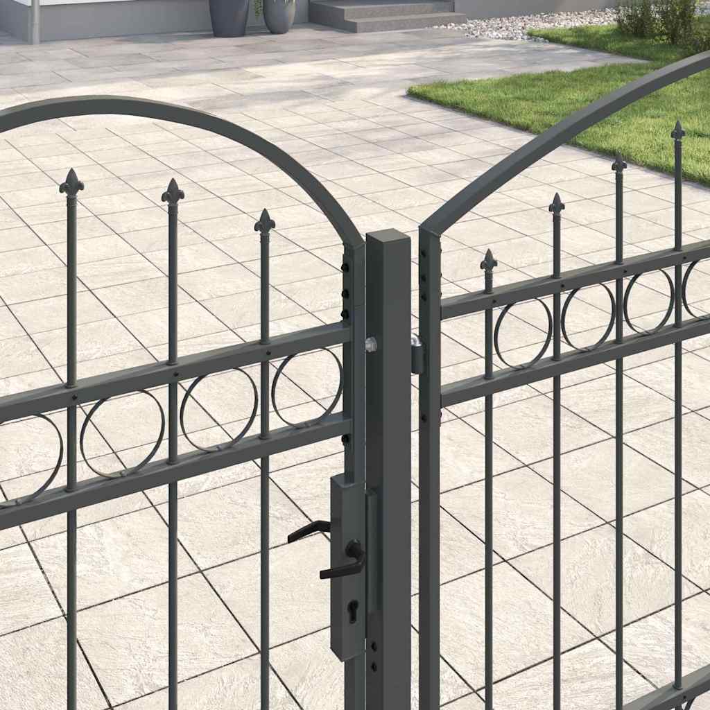 vidaXL Brama ogrodowa z łukowym szczytem Assen Szary 500 x 100 cm Stal