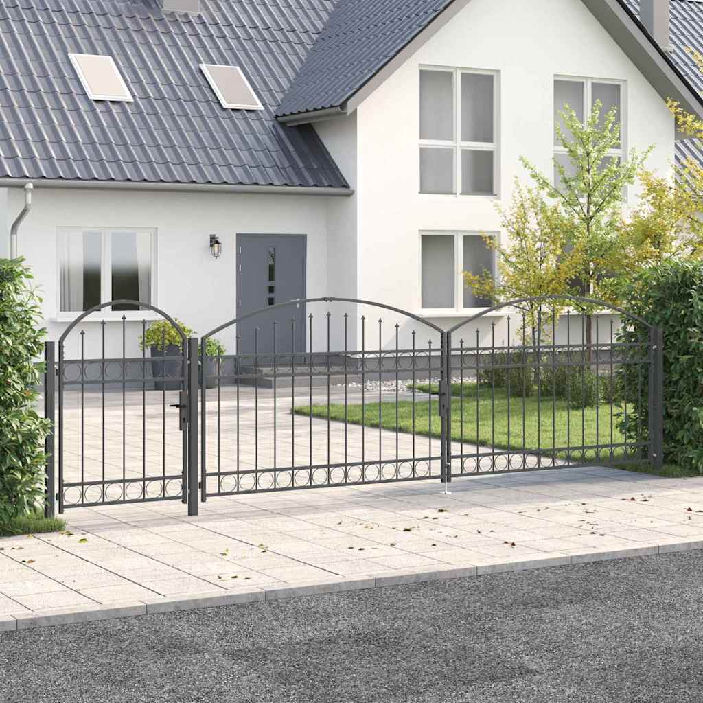 vidaXL Brama ogrodowa z łukowym szczytem Assen Szary 500 x 100 cm Stal