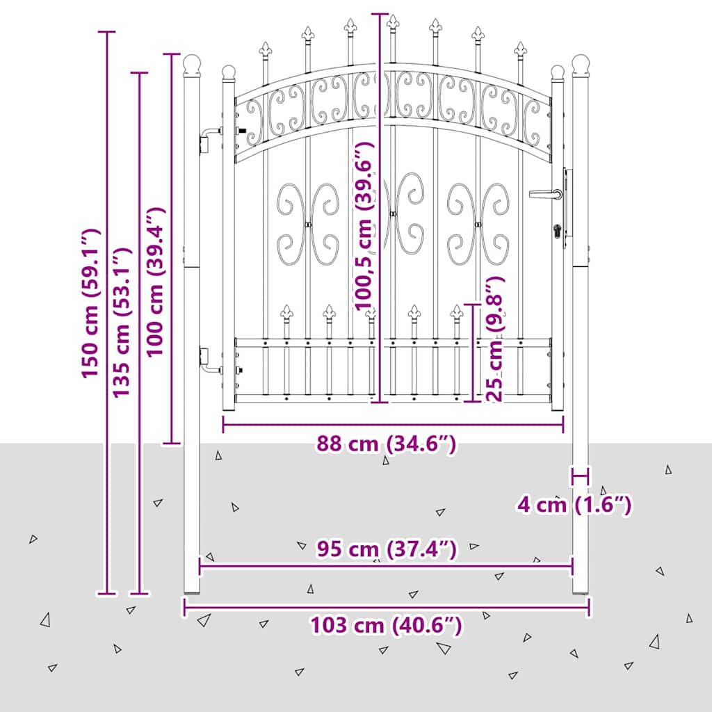vidaXL Bramka ogrodzeniowa z ostrym szczytem KAMPEN 103 x 100 cm Stal