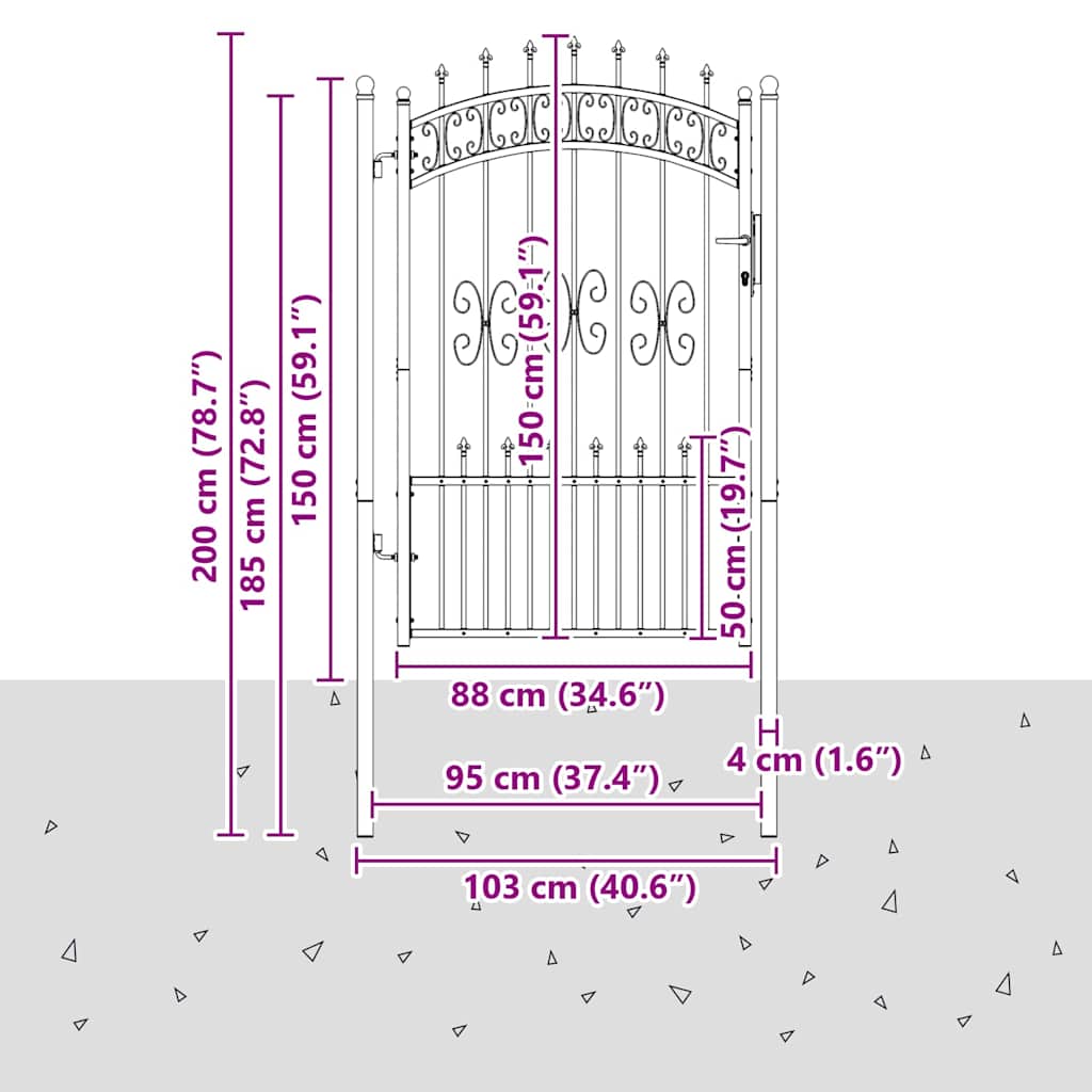 vidaXL Bramka ogrodzeniowa z ostrym szczytem KAMPEN 103 x 200 cm Stal