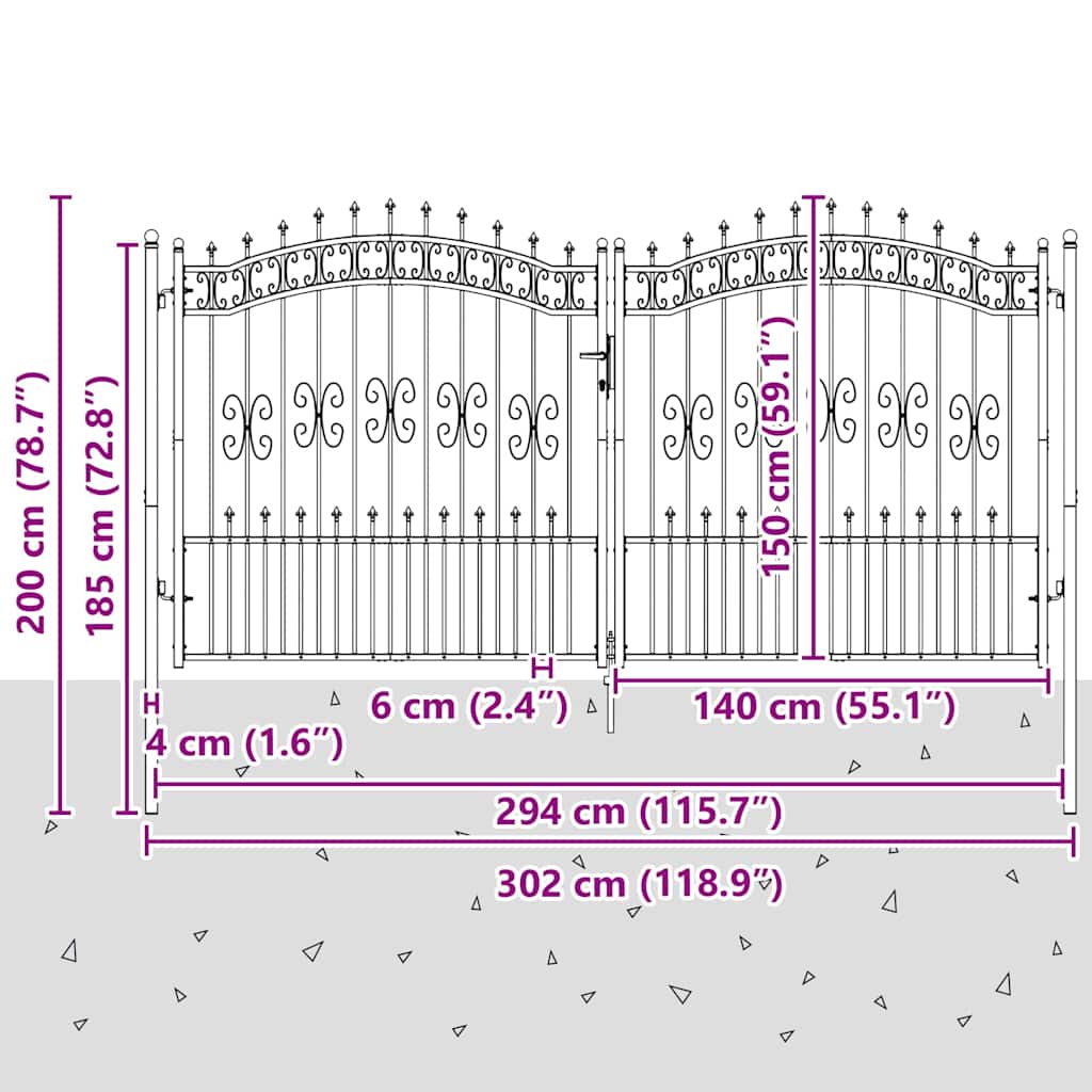 vidaXL Bramka ogrodzeniowa z ostrym szczytem KAMPEN 305 x 150 cm Stal