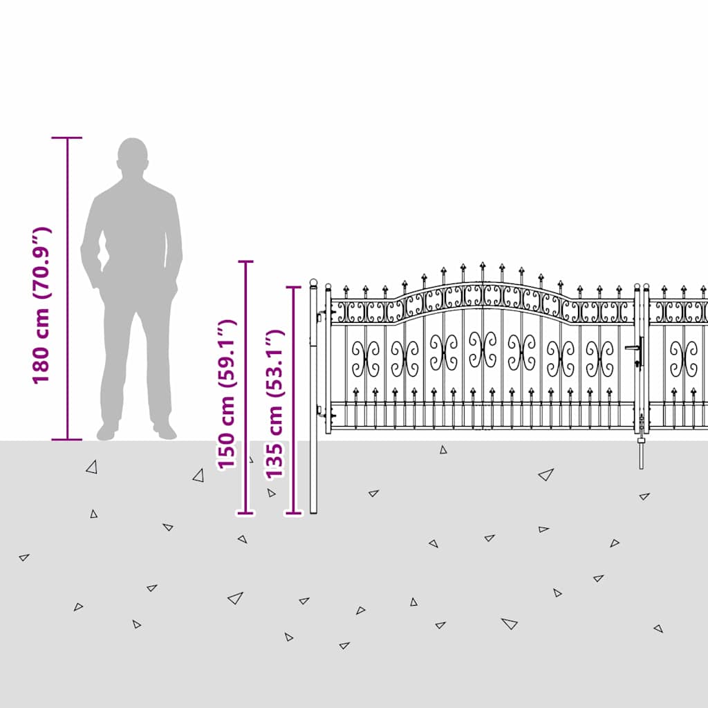 vidaXL Bramka ogrodzeniowa z ostrym szczytem KAMPEN 404 x 100 cm Stal