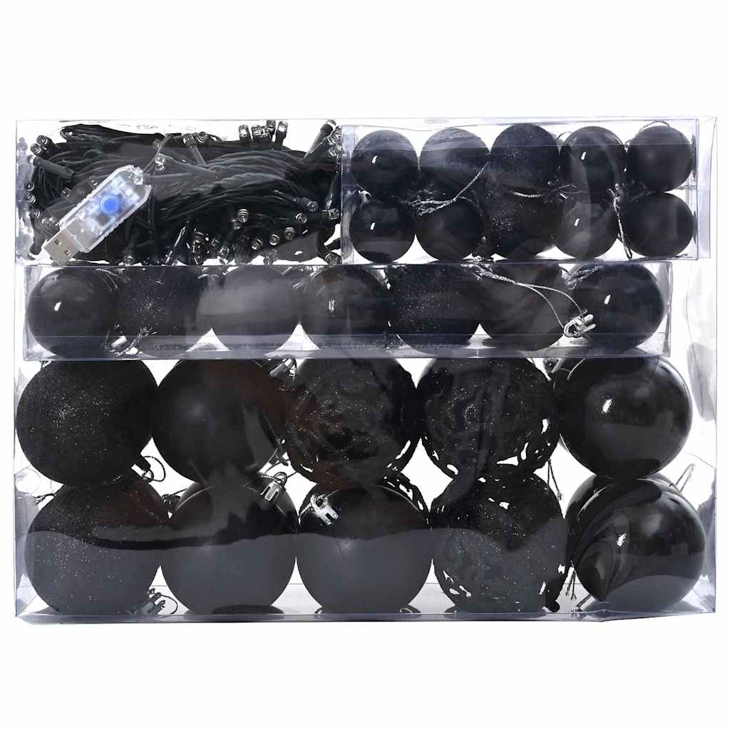 vidaXL Zestaw Bombek Choinkowych 61 pcs Czarny Z tworzywa sztucznego