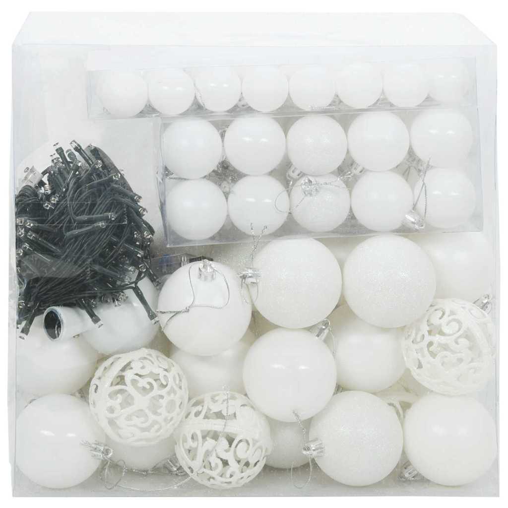 vidaXL Zestaw Bombek Choinkowych 120 pcs Biały Z tworzywa sztucznego