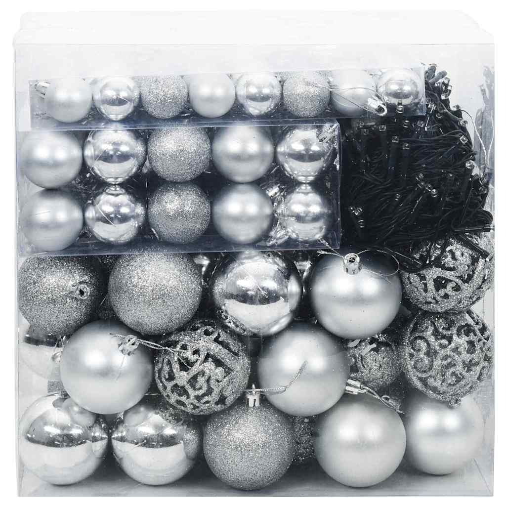 vidaXL Zestaw Bombek Choinkowych 120 pcs Srebrny Z tworzywa sztucznego