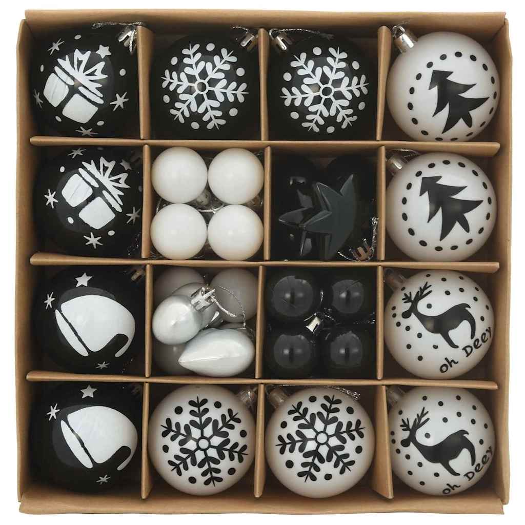 vidaXL Zestaw Bombek Choinkowych 40 pcs Czarny i Biały