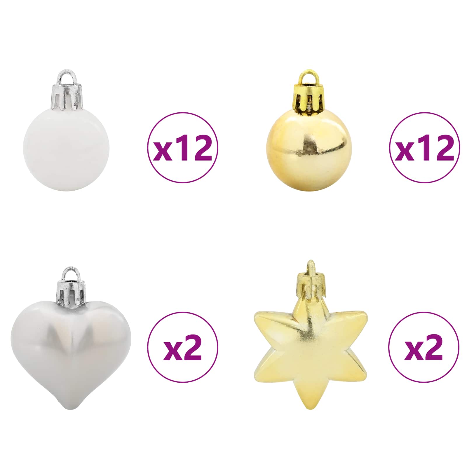 vidaXL Zestaw Bombek Choinkowych 40 pcs Biały i złoty