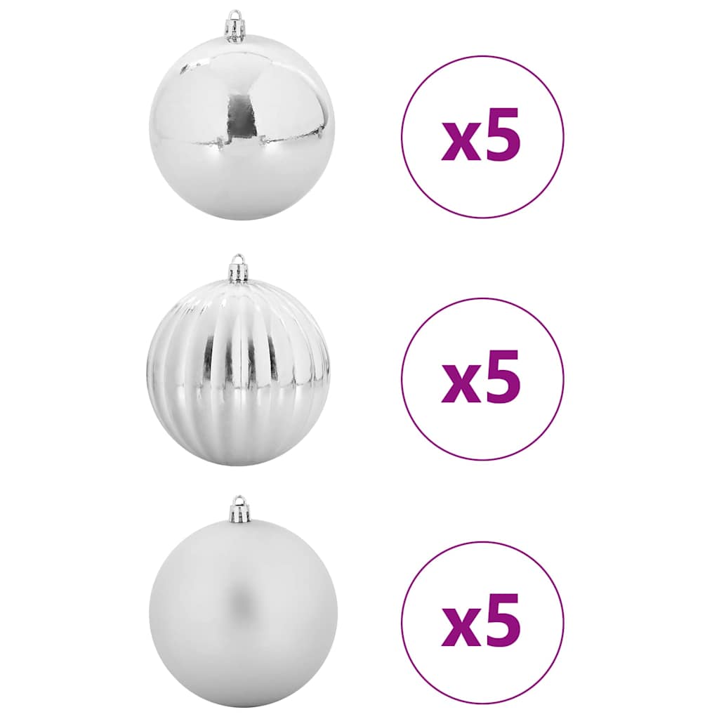 vidaXL Zestaw Bombek Świątecznych XL 15 pcs Srebrny