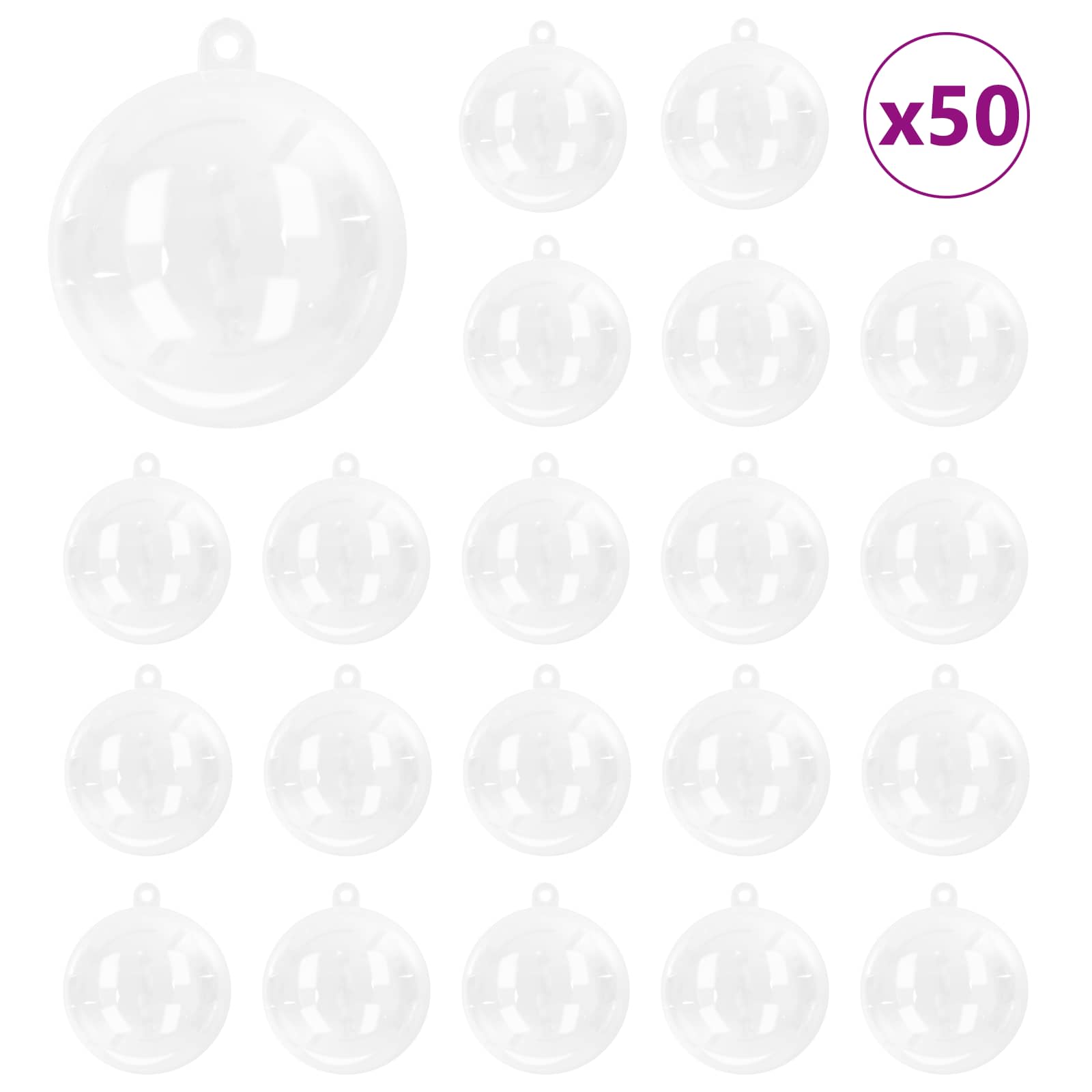 vidaXL Zestaw Bombek Choinkowych 50 pcs przezroczysty Ø 5 cm