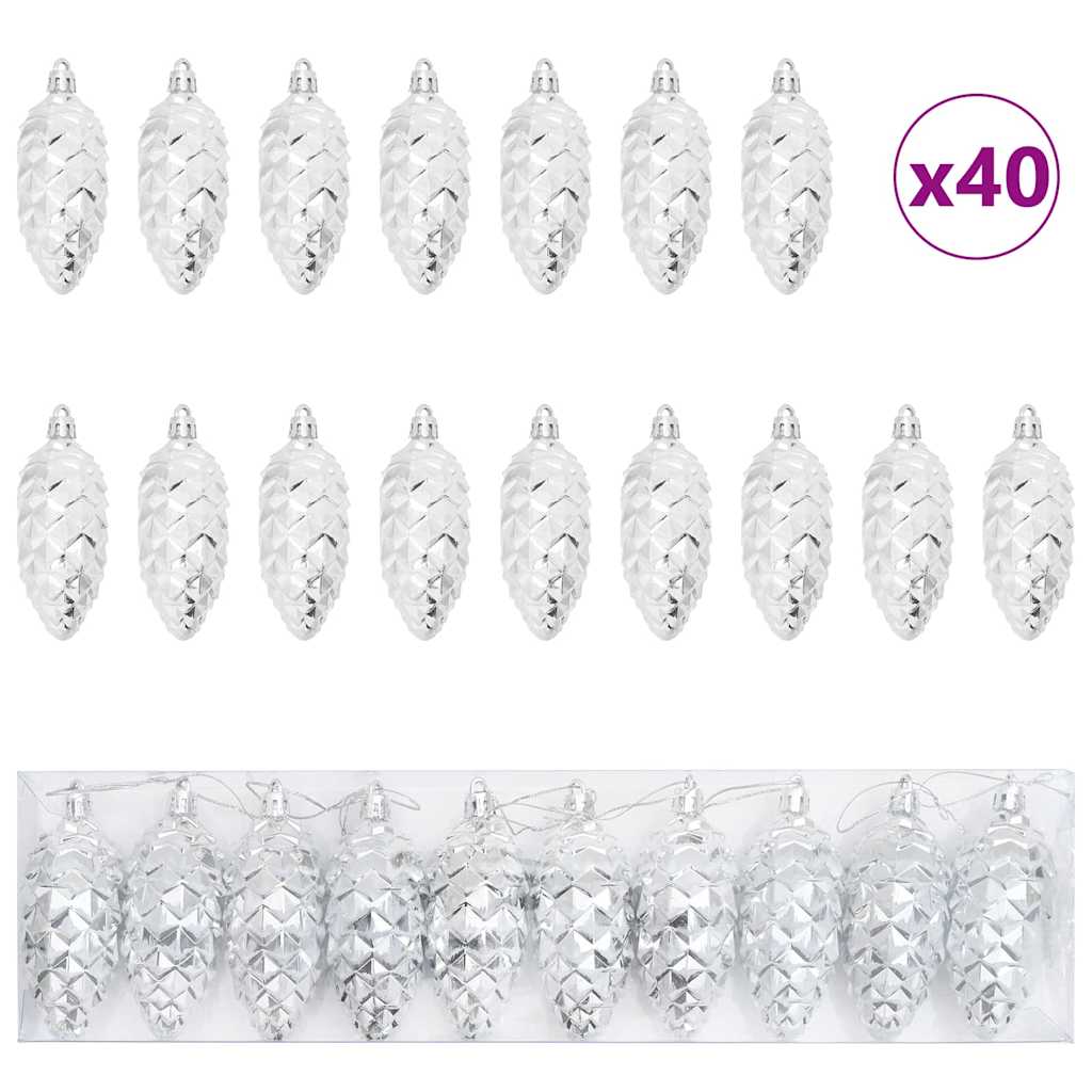 vidaXL Choinkowa Bombka Szyszka 40 pcs Srebrny Z tworzywa sztucznego