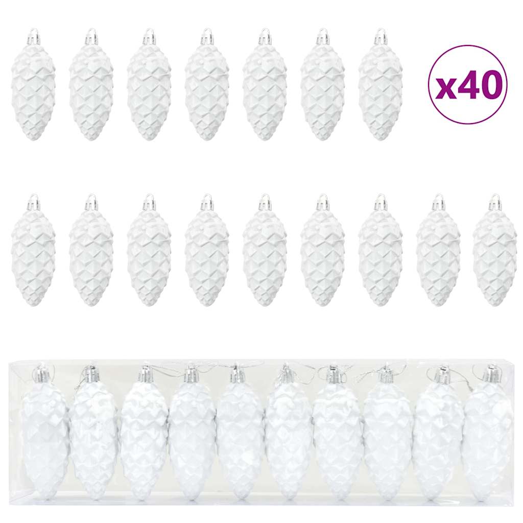 vidaXL Choinkowa Bombka Szyszka 40 pcs Biały Z tworzywa sztucznego