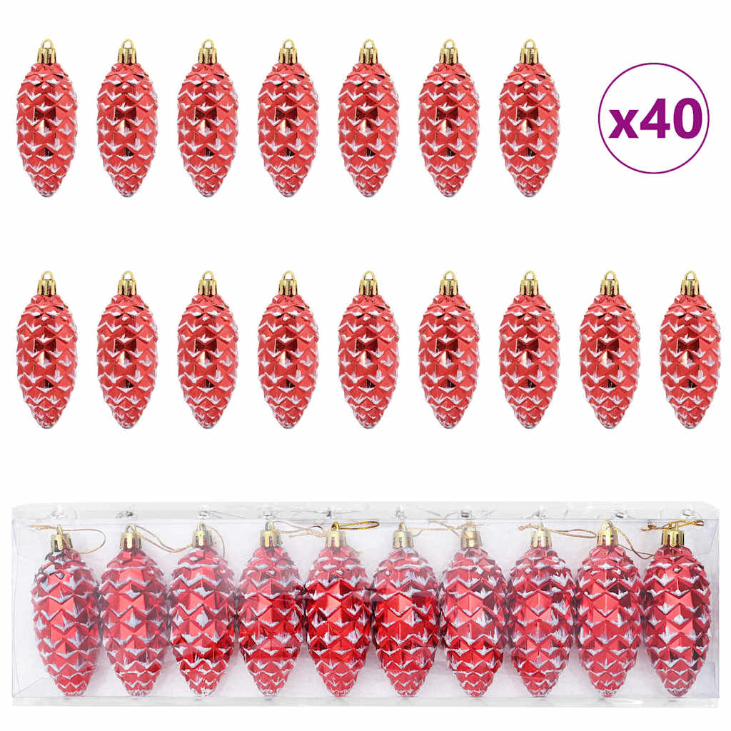 vidaXL Choinkowa Bombka Szyszka 40 pcs Czerwony Z tworzywa sztucznego