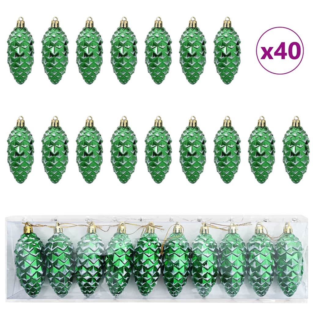 vidaXL Choinkowa Bombka Szyszka 40 pcs Zielony Z tworzywa sztucznego