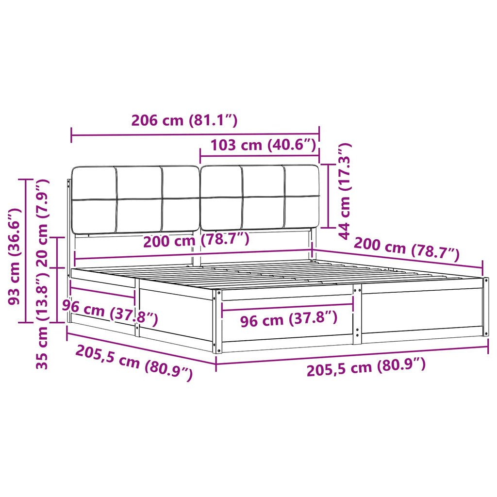 vidaXL Ramka łóżka z tapicerowanym wezgłowiem Jasnoszary 200 x 200 cm