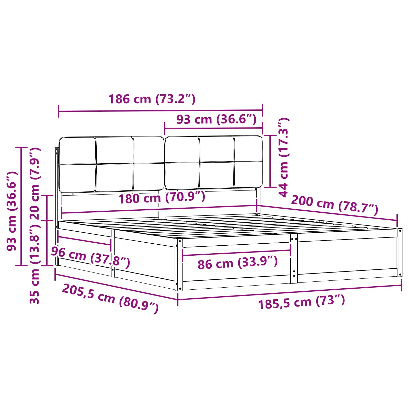 vidaXL Ramka łóżka z tapicerowanym wezgłowiem Jasnoszary 180 x 200 cm