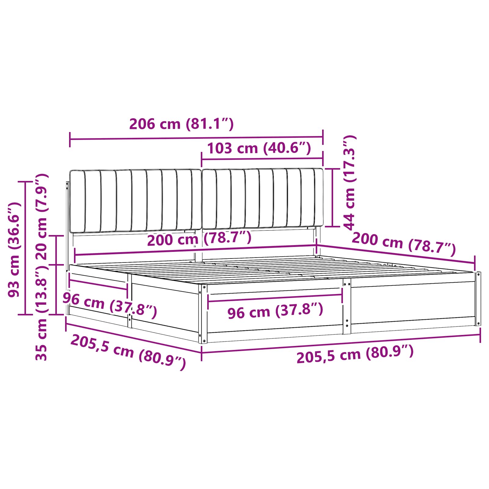 vidaXL Ramka łóżka z tapicerowanym wezgłowiem Jasnoszary 200 x 200 cm