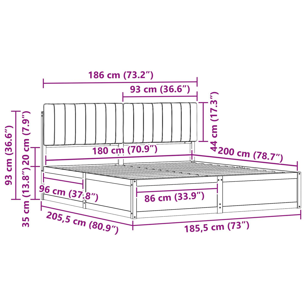 vidaXL Ramka łóżka z tapicerowanym wezgłowiem Jasnoszary 180 x 200 cm