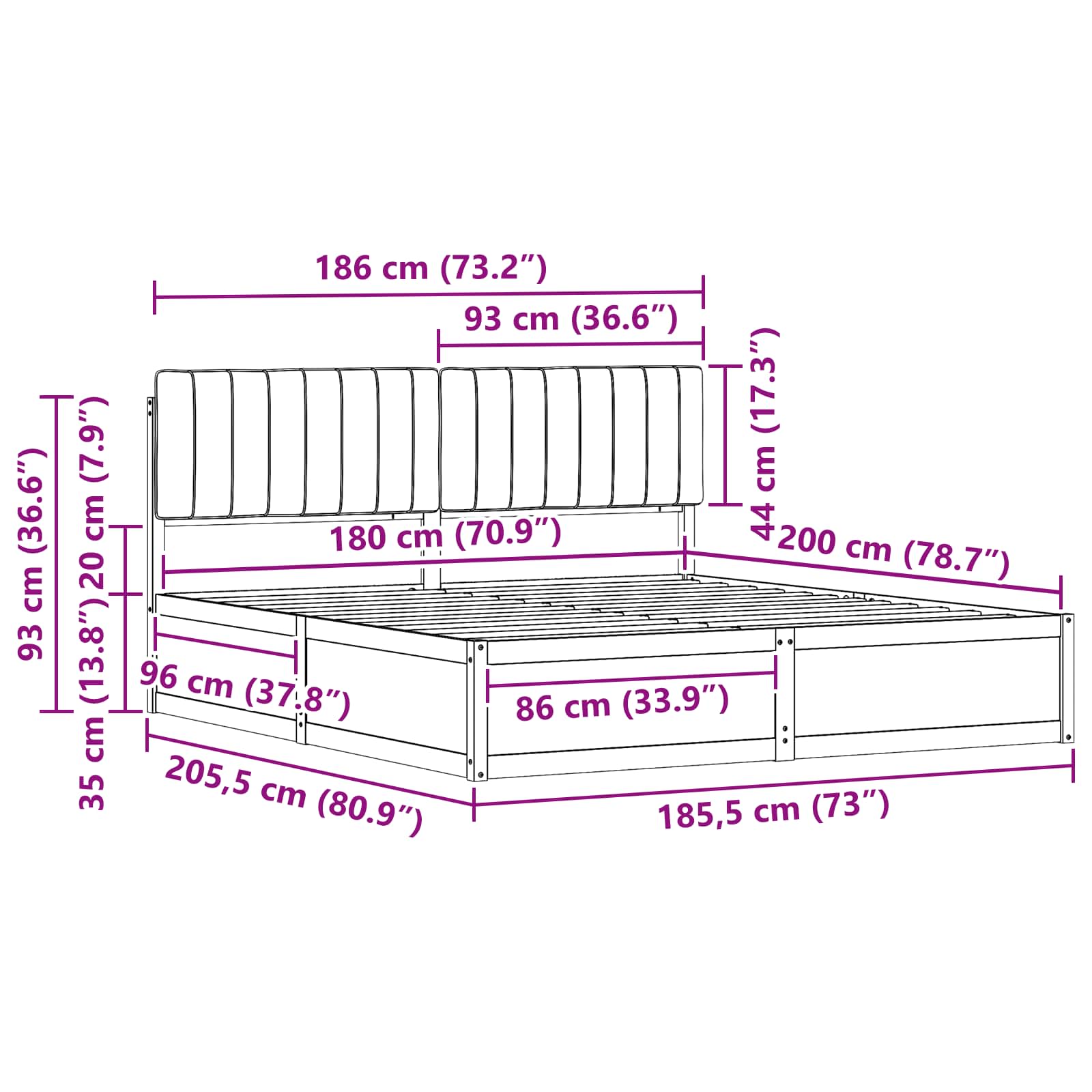vidaXL Ramka łóżka z tapicerowanym wezgłowiem Jasnoszary 180 x 200 cm