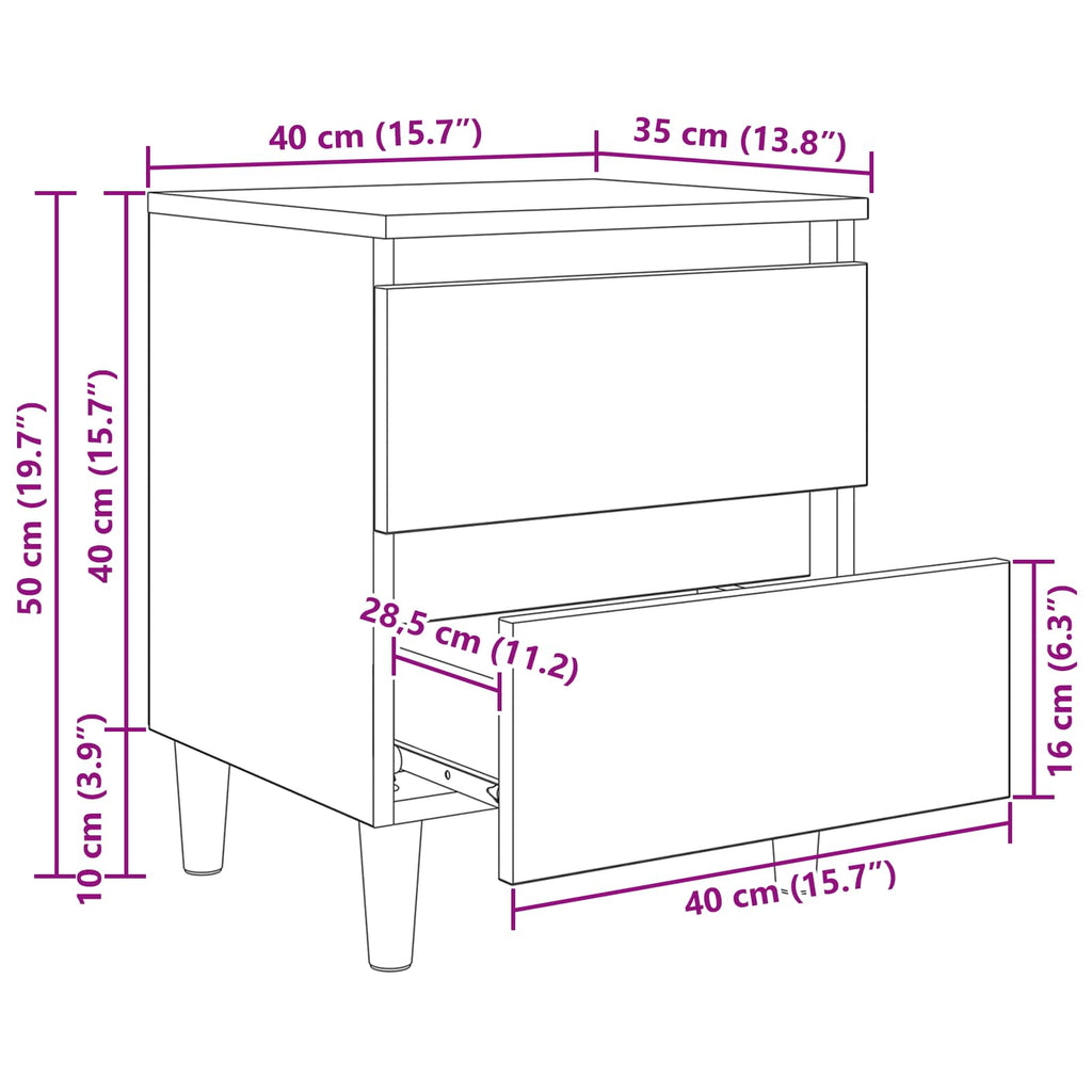 vidaXL Szafki na łóżko 2 pcs Dąb rzemieślniczy 40 x 35 x 50 cm