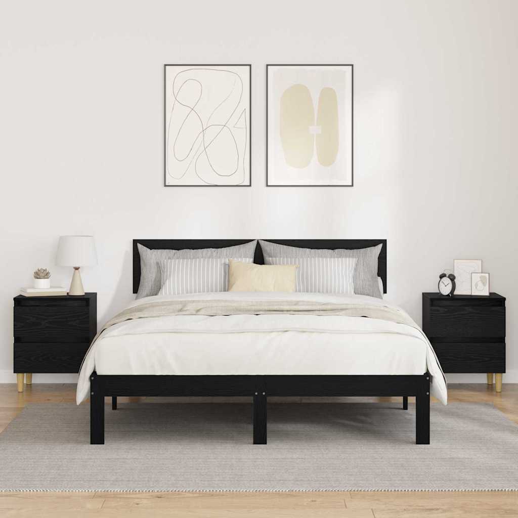 vidaXL Szafki na łóżko z szufladą 2 pcs Czarny Dąb 40 x 35 x 50 cm