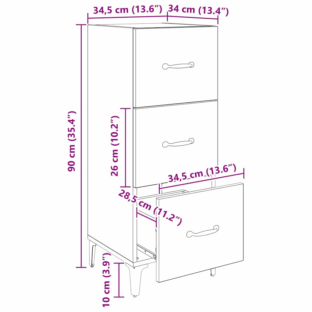 vidaXL Bufet Stare drewno 34,5 x 34 x 90 cm Materiał drewnopochodny